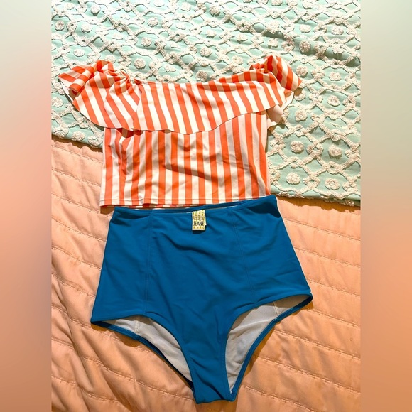 KORTNI JEANE Aqua/Teal High waist swim bottoms sz S - Picture 5 of 6